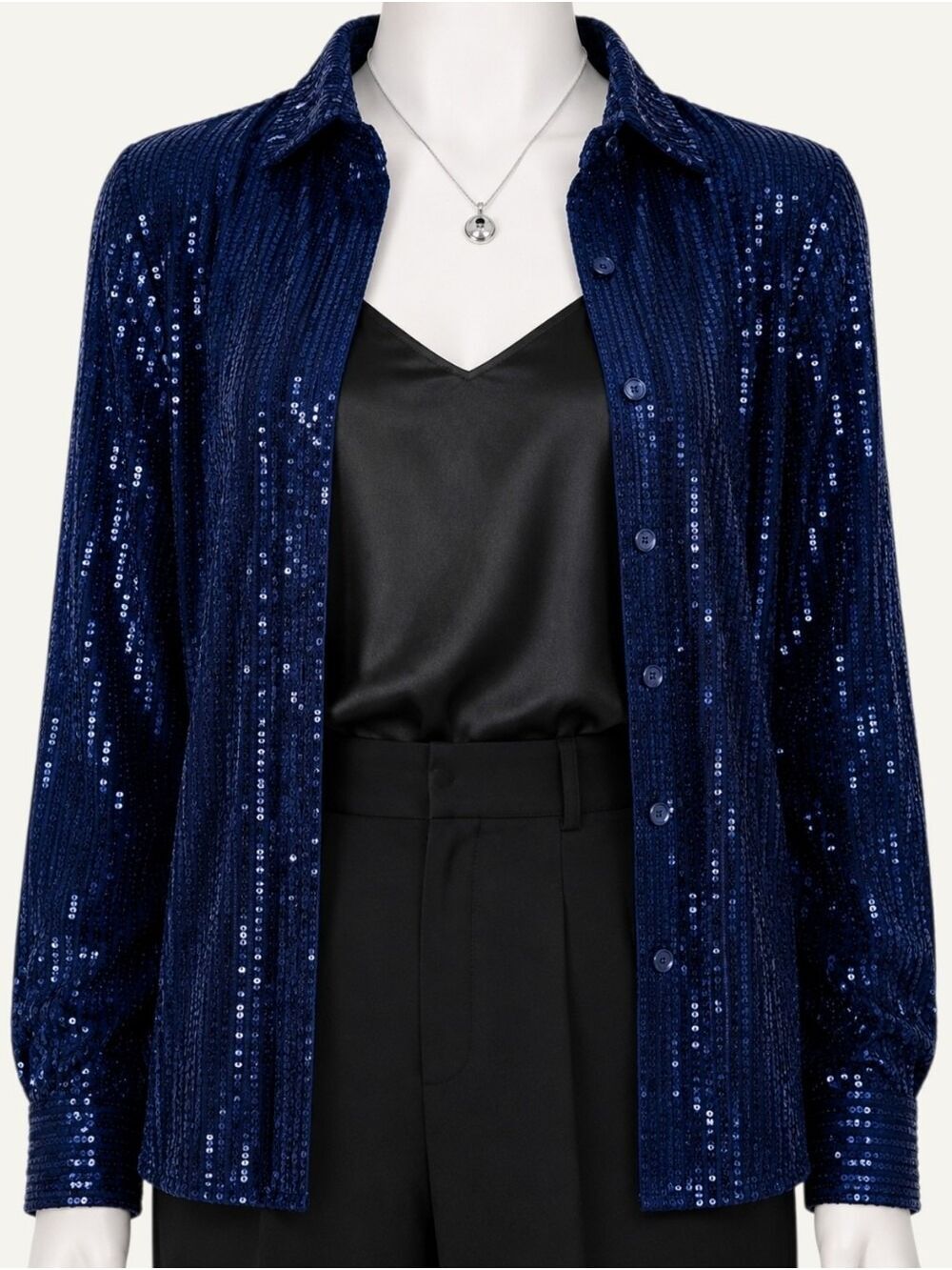 First Love Navy Sequin Velvet Blouse Small NWT Boutique Statement Top